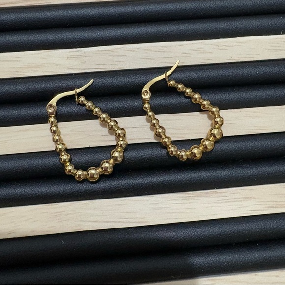 Elegant Gold Beaded Hoop Earrings - Picture 1 of 5